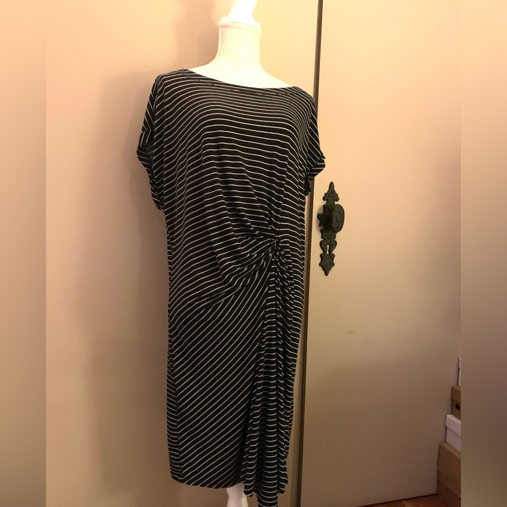 Kenneth Cole Black and White Striped Knot-Front Midi Dress - Picture 3 of 7